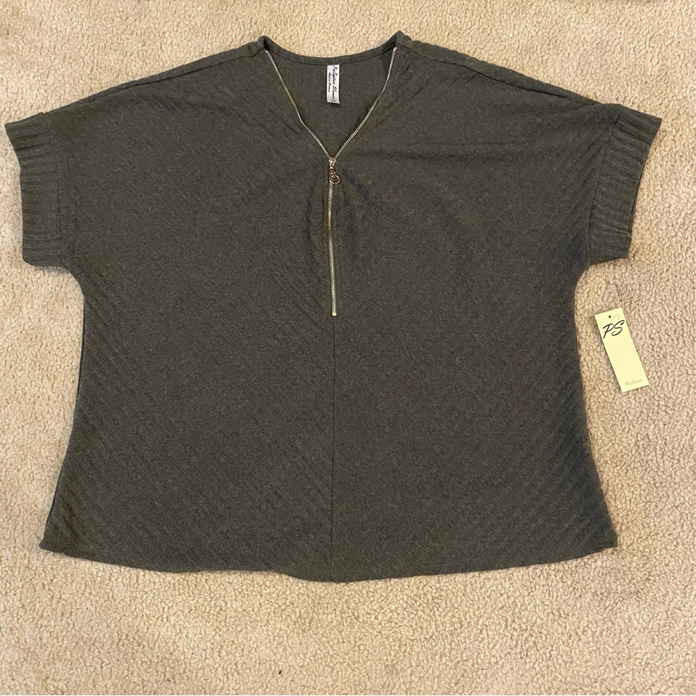 PerSeption Short Sleeve ribbed sweater with zipper olive green nwt size 2X